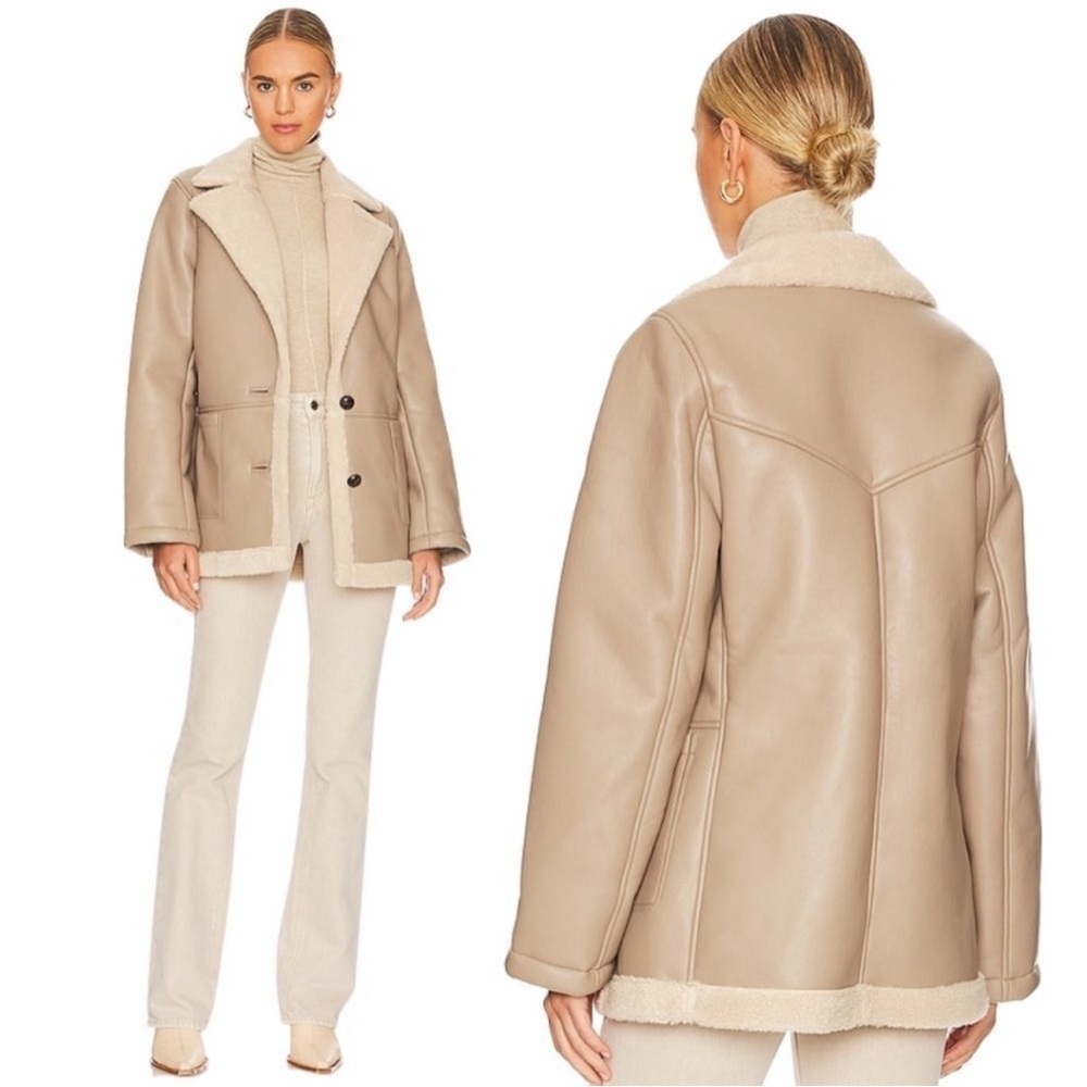 ASTR Revolve Taupe Francine Faux Leather Sherpa Winter Jacket Coat NWOT Large